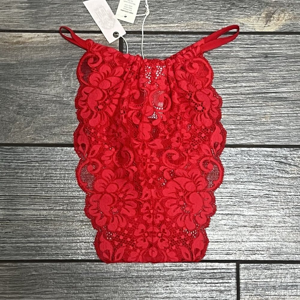 NWT Free People x WE ARE HAH Chase Me Down Panty Medium Siren Red Lace Panties - Picture 7 of 11